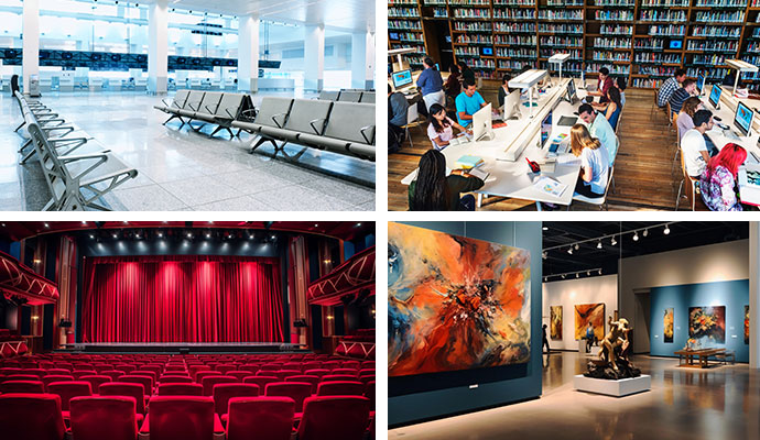 A collage shows public facilities.