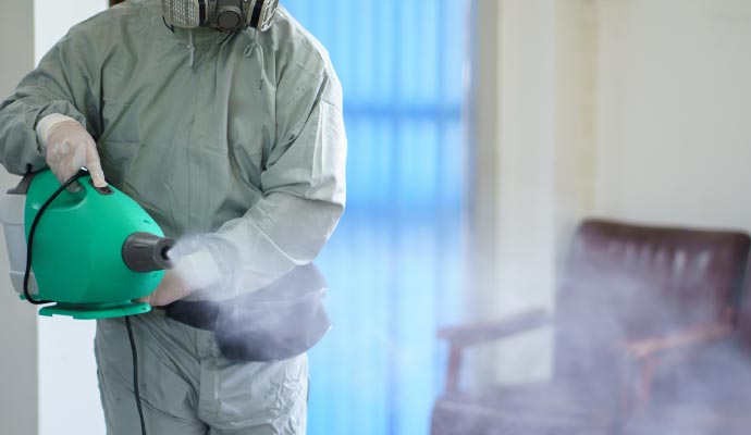 Person sanitizing in room