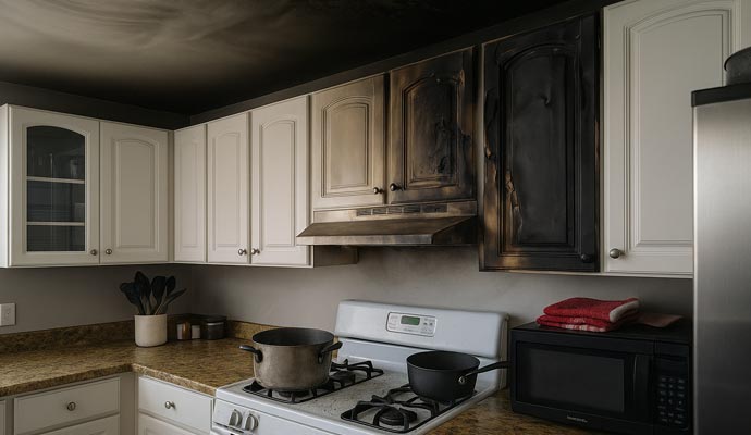 Kitchen severely damaged by fire
