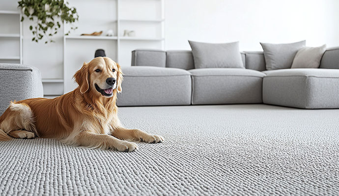 Pet sitting on carpet in living area