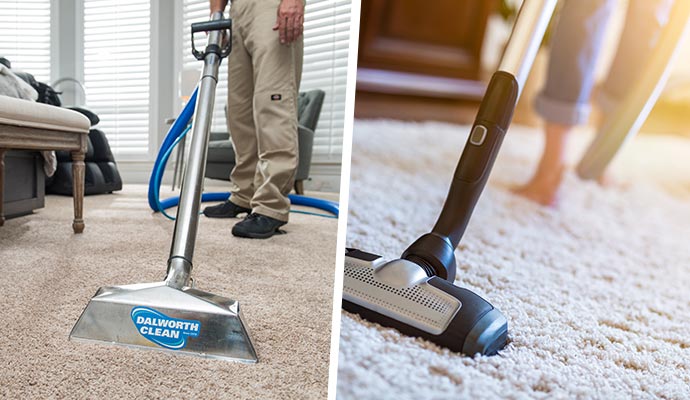 Collage of professional and home carpet cleaning