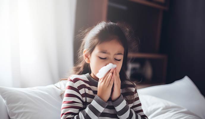 Child sneezing due to pet allergen