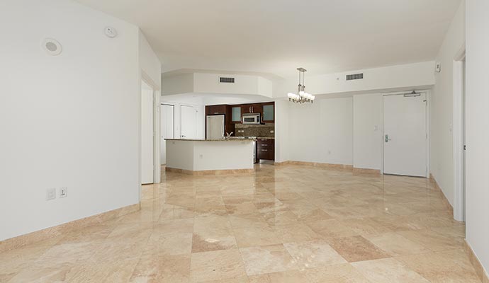 Clean and polished limestone floor in modern kitchen