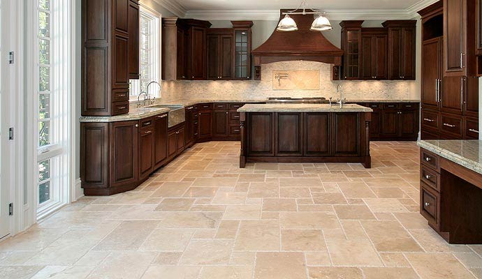 Clean kitchen stone tile floor