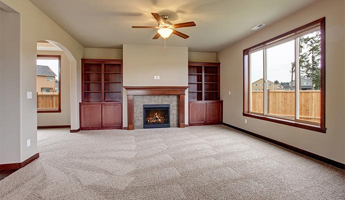 Clean living room with vacuumed carpet