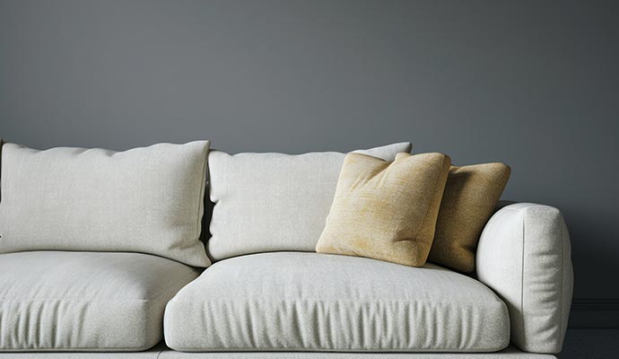 Clean light sofa with yellow pillows