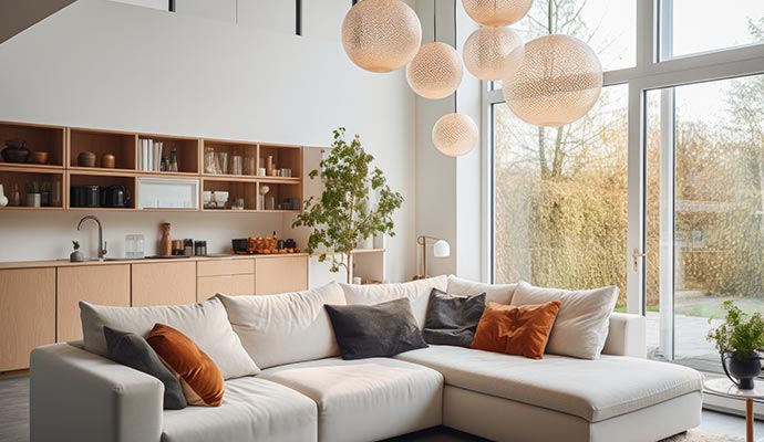 Clean sectional sofa in a bright living room