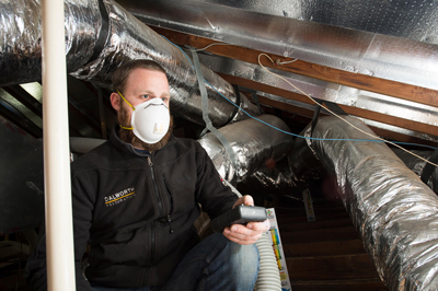 Dalworth Clean guy deodorizing eon gas wearing a mask