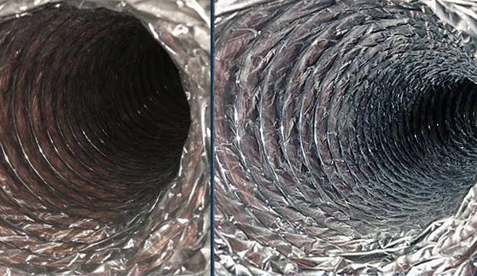 Before and after of professional air duct cleaning