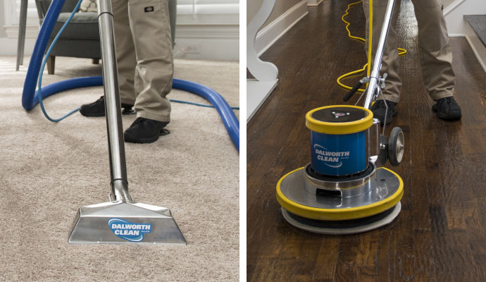 Collage of carpet and wood floor cleaning