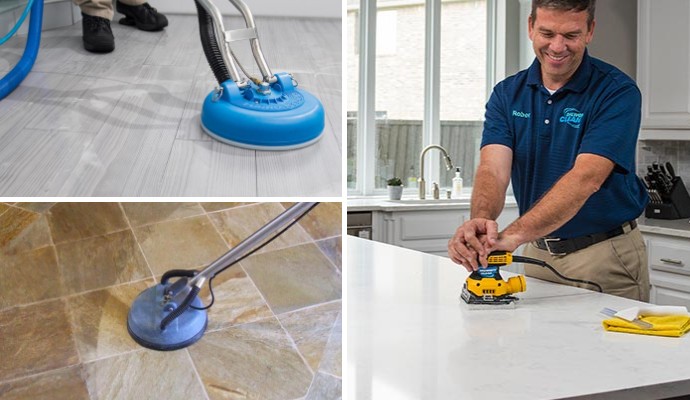 Collage of different types of stone floor cleaning service