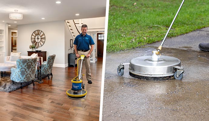 Collage of floor and concrete cleaning services