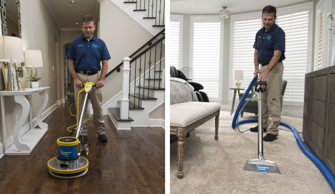 Collage of wood floor and carpet cleaning