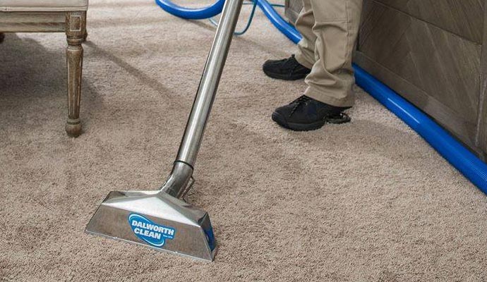 Worker cleaning moldy carpet