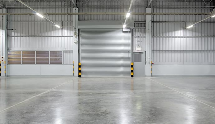 Polished concrete floor in commercial warehouse