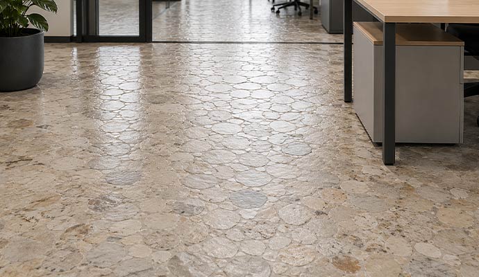 Polished natural stone floor