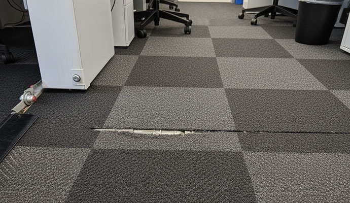 Ripped carpet in a commercial space