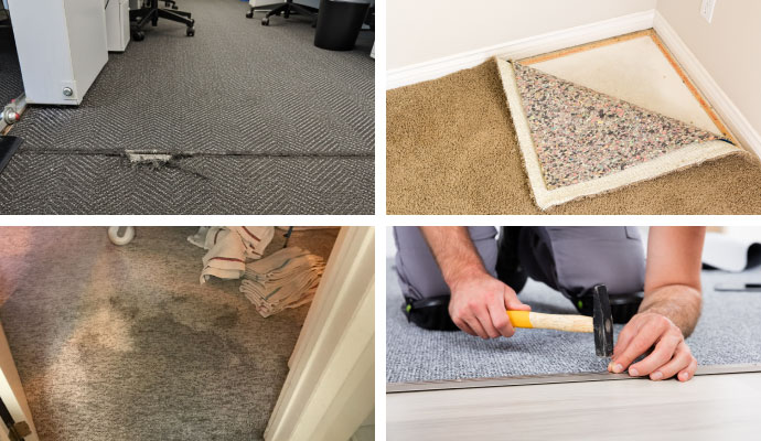 Collage of carpet repair and restoration services