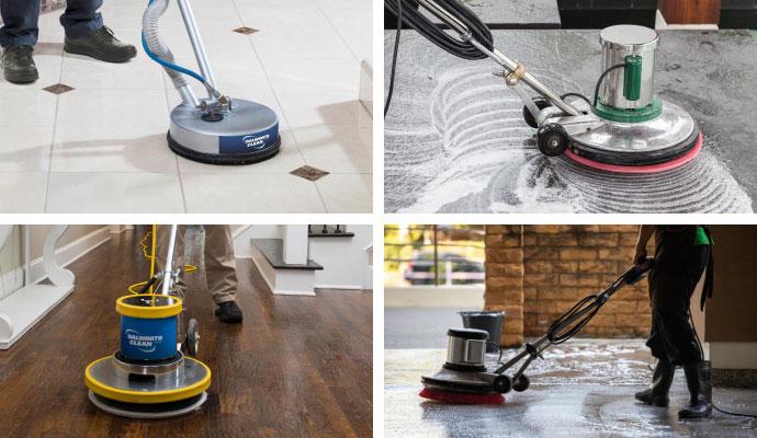 Collage of commercial and residential floor cleaning services