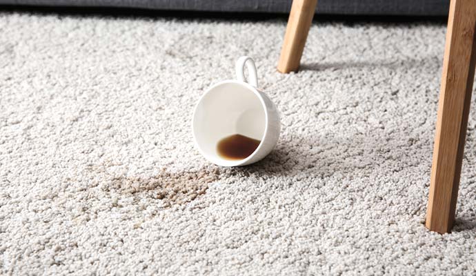 Spilled coffee cup creating a stain on carpet