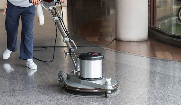Stone floor cleaning with equipment