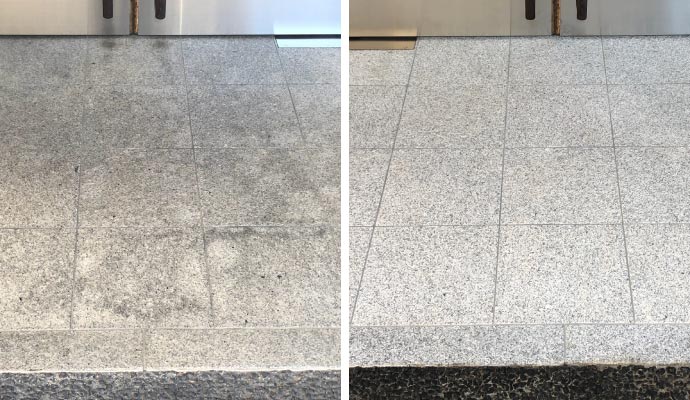 Before and after granite floor cleaning