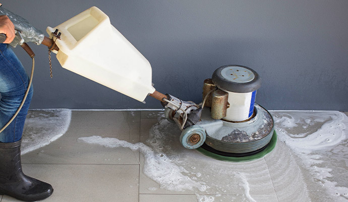 Commercial luxury tile floor scrubbing and polishing