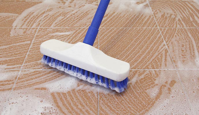 floor tile and grout cleaning with brush