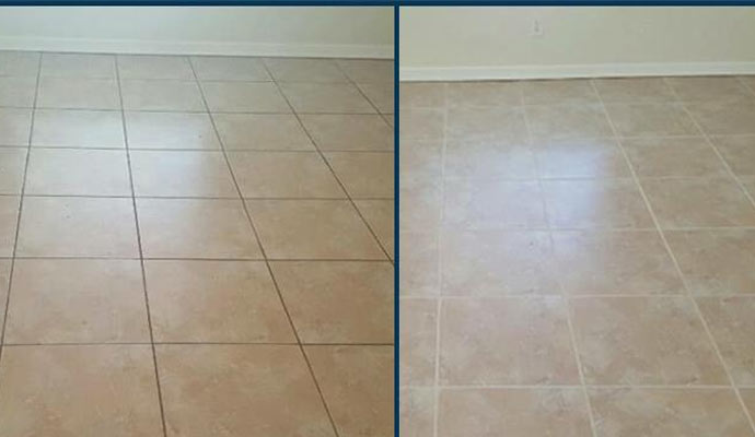 Cleaning of travertine tiles before and after view