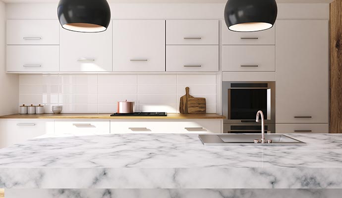 White marble kitchen countertop