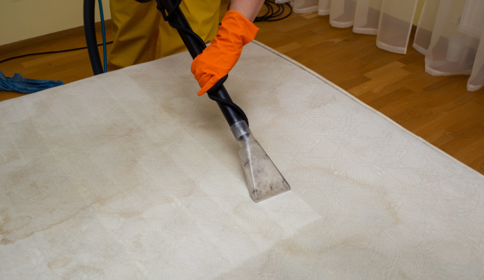 Technician cleaning mattress with wand